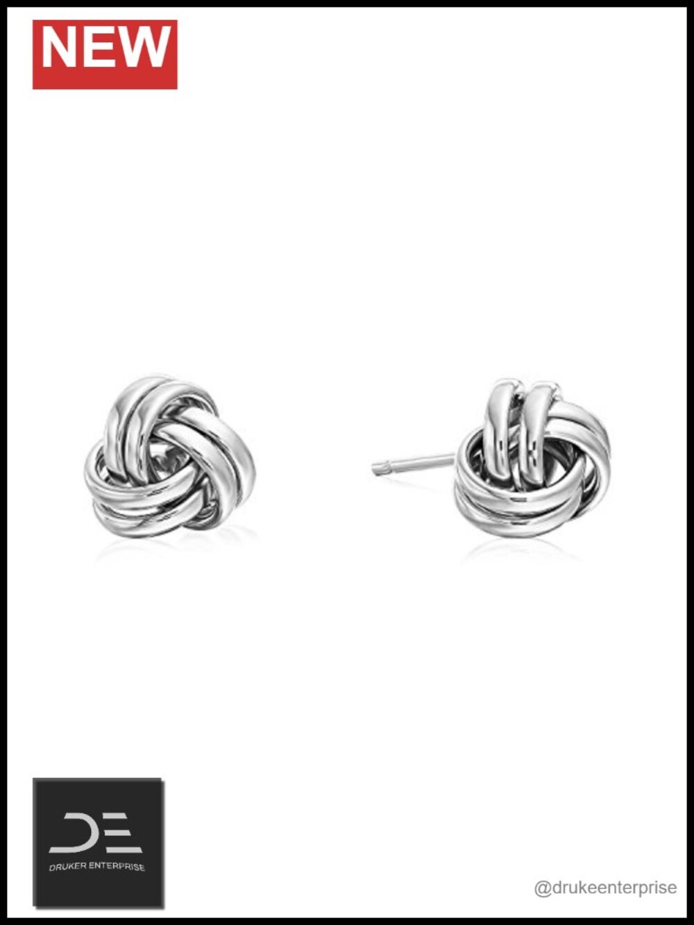 14k White Gold Love Knot Stud Earrings 7mm Push Back